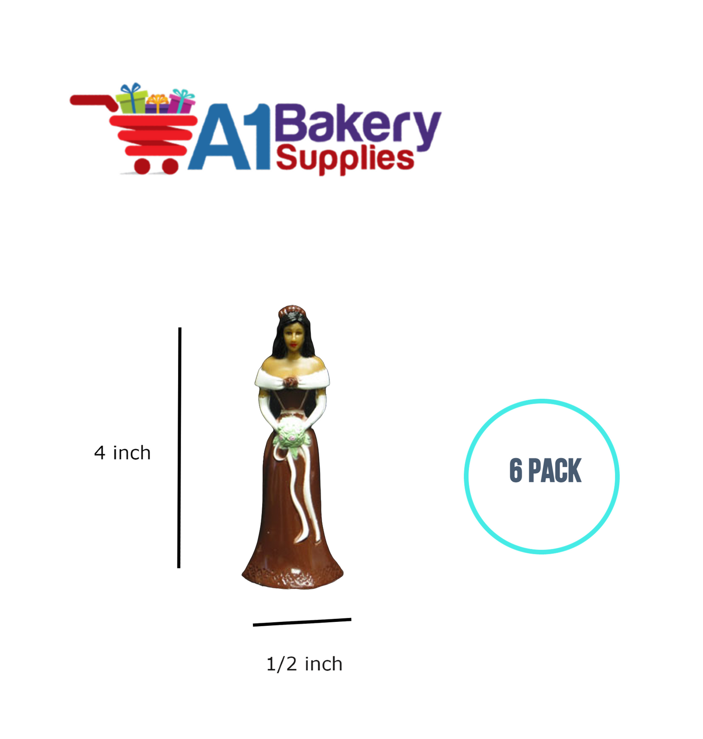 A1BakerySupplies Bridesmaid - Brown - A.A. 6 pack Wedding Accessories for Birthday Cake Decorations and Marriages