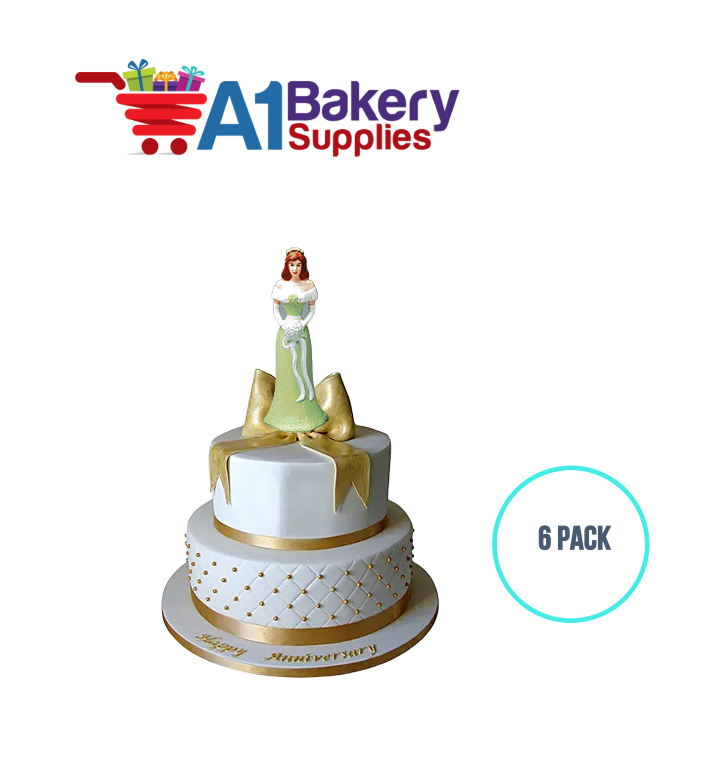 A1BakerySupplies Bridesmaid - Green 6 pack Wedding Accessories for Birthday Cake Decorations and Marriages