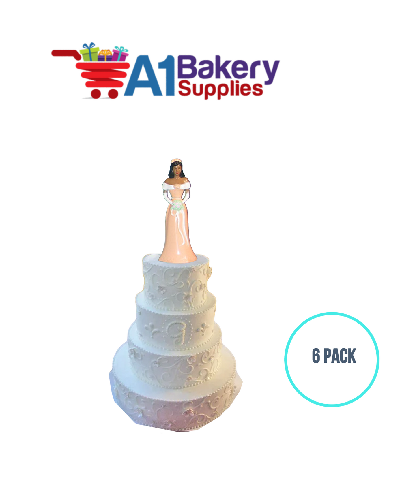 A1BakerySupplies Bridesmaid - Peach - A.A. 6 pack Wedding Accessories for Birthday Cake Decorations and Marriages