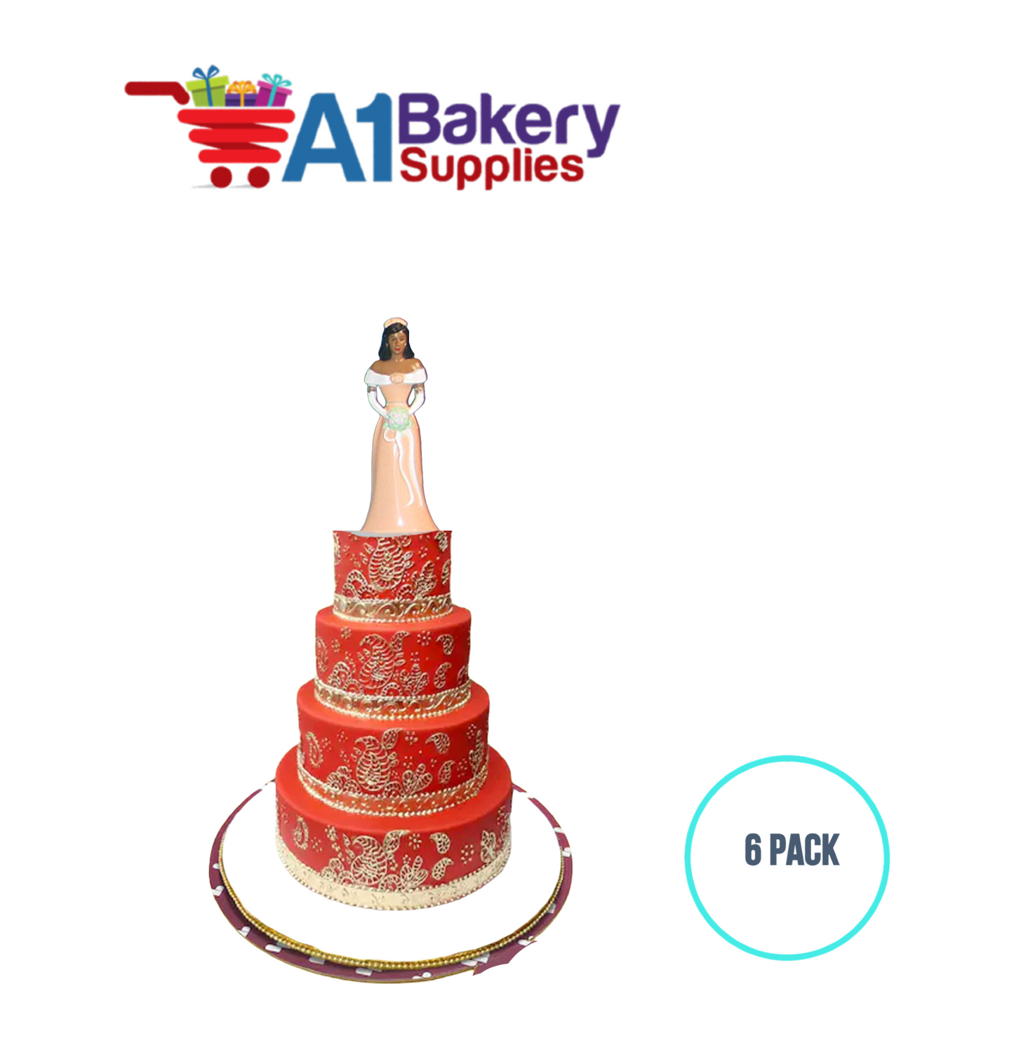 A1BakerySupplies Bridesmaid - Peach - A.A. 6 pack Wedding Accessories for Birthday Cake Decorations and Marriages