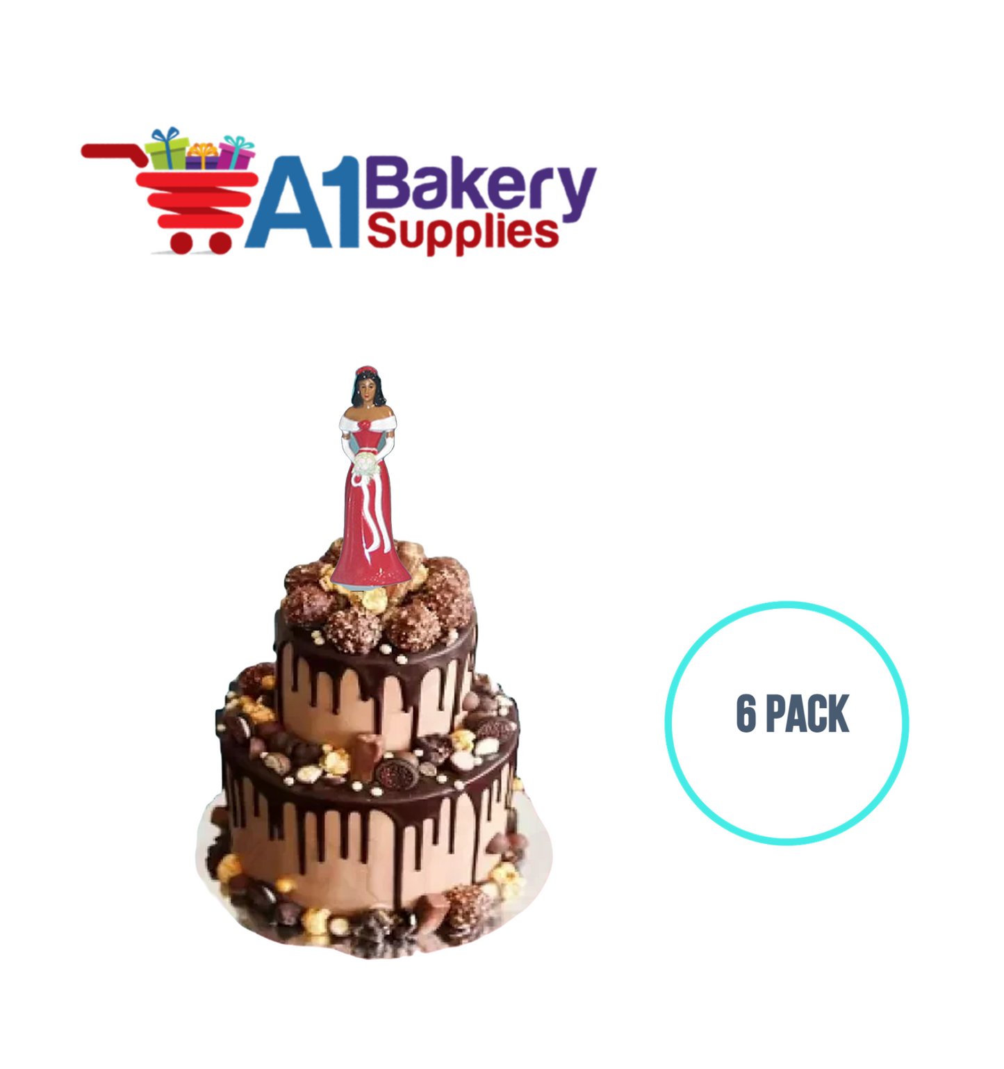 A1BakerySupplies Bridesmaid - Red - A.A. 6 pack Wedding Accessories for Birthday Cake Decorations and Marriages