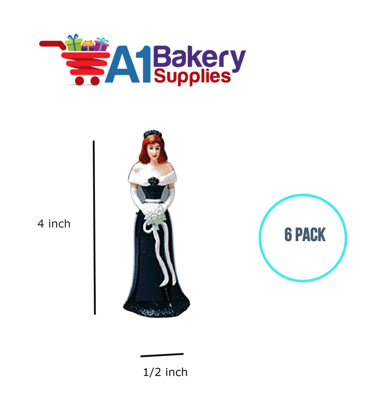 A1BakerySupplies Bridesmaid - Teal 6 pack Wedding Accessories for Birthday Cake Decorations and Marriages