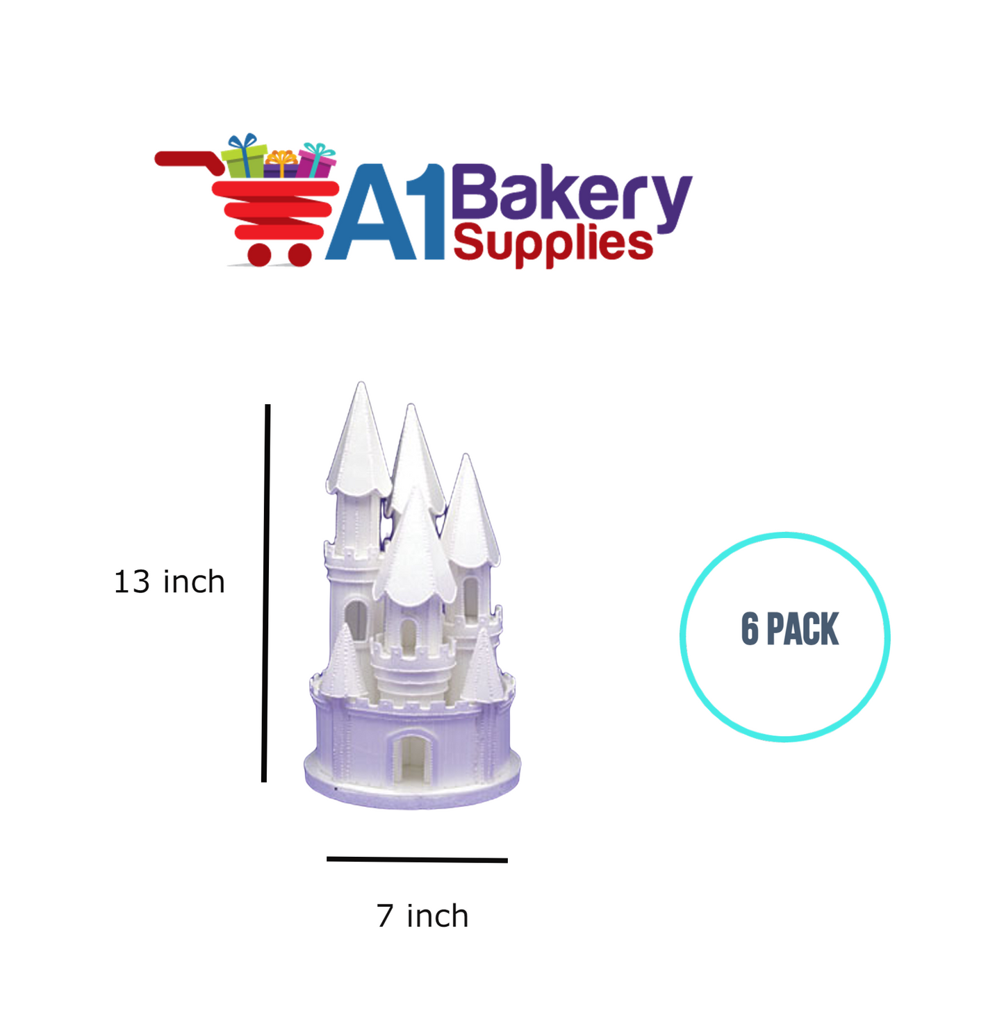 A1BakerySupplies Castle #8 w/Door - White 6 pack Wedding Accessories for Birthday Cake Decorations and Marriages