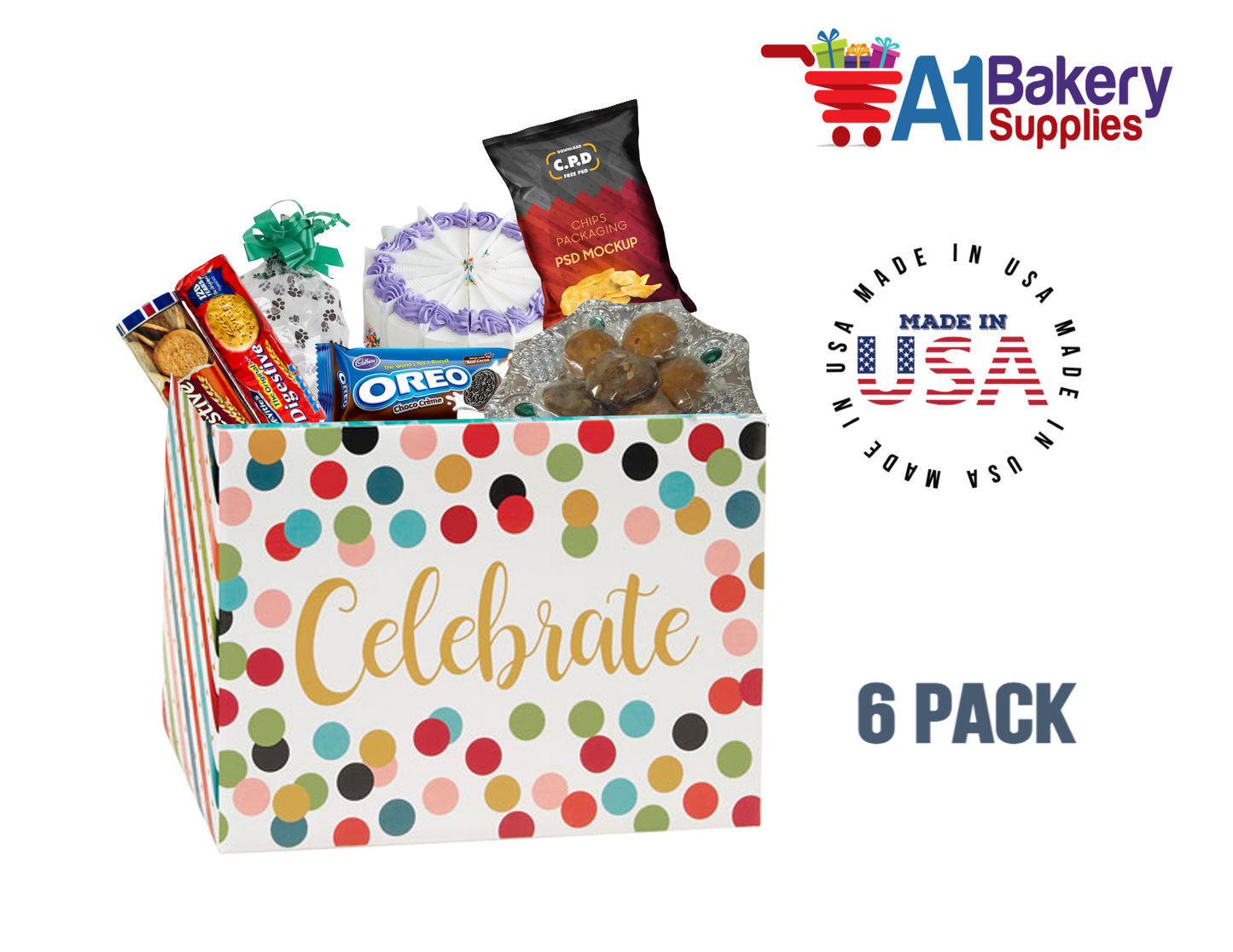 Celebrate Dots Basket Box, Theme Gift Box, Small 6.75 (Length) x 4 (Width) x 5 (Height), 6 Pack