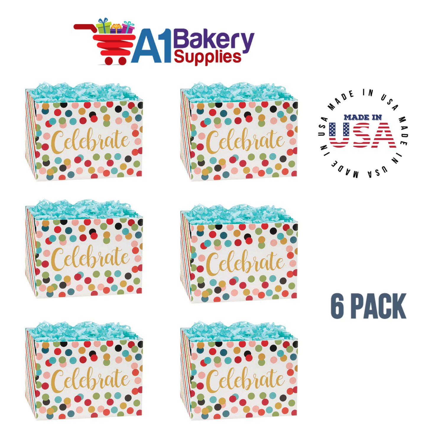 Celebrate Dots Basket Box, Theme Gift Box, Small 6.75 (Length) x 4 (Width) x 5 (Height), 6 Pack