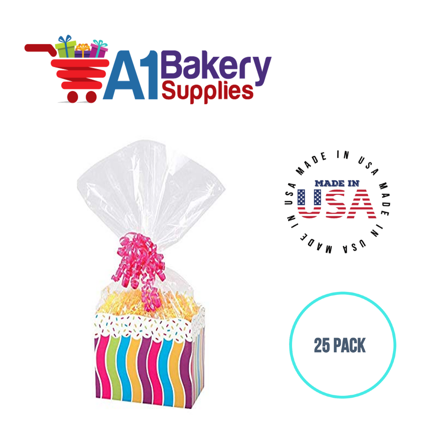 Gusset Basket Size 1.2 MIL BOPP Sealable Cellophane Gift Bags Bags for Gift Packing 5 x 2.5 x 11 Inch, 25 Pack