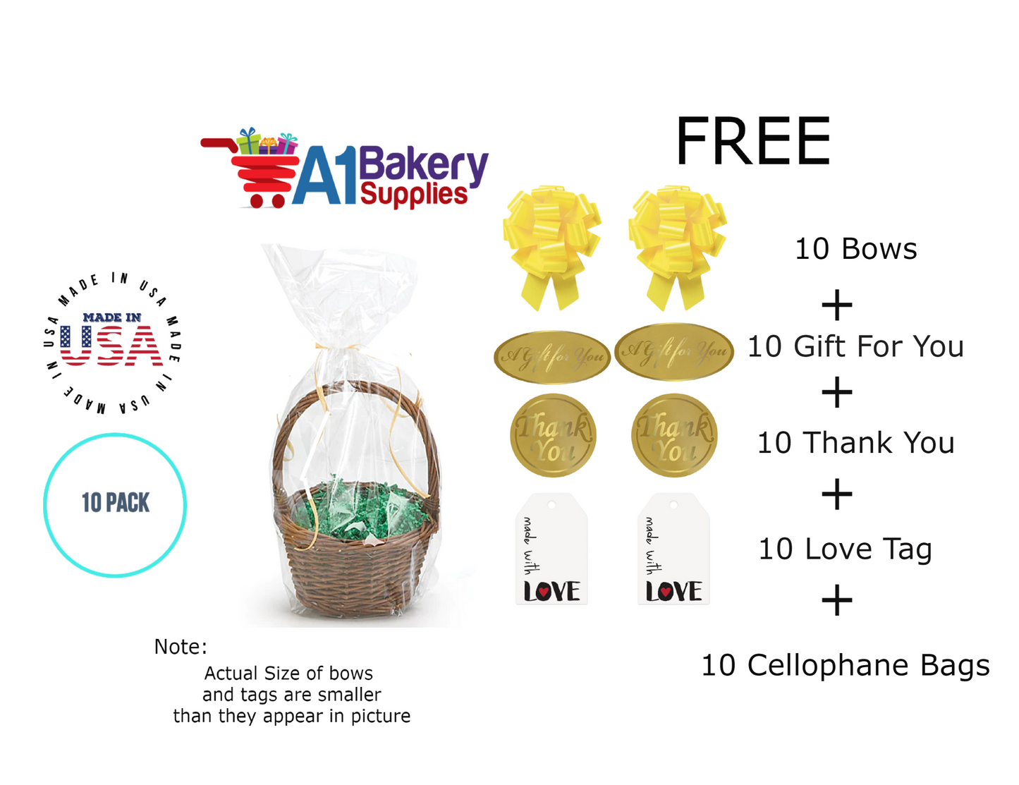 BOPP Sealable Cellophane Bags and Clear Gift Basket Wrap Packaging, 12 in x 24 in, Clear Cello Wrapping for Baby Shower, Wedding Party, or Event Giveaways, 10 Pack