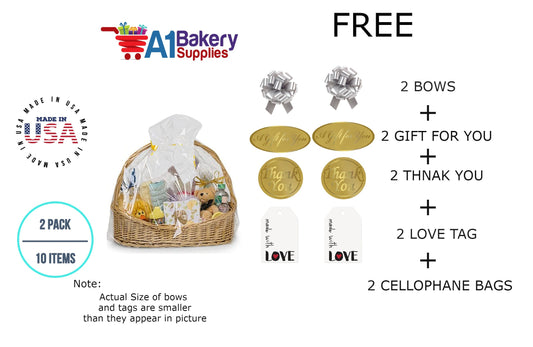 BOPP Sealable Cellophane Bags and Clear Gift Basket Wrap Packaging, 24 in x 30 in, Clear Cello Wrapping for Baby Shower, Wedding Party, or Event Giveaways, 2 Pack