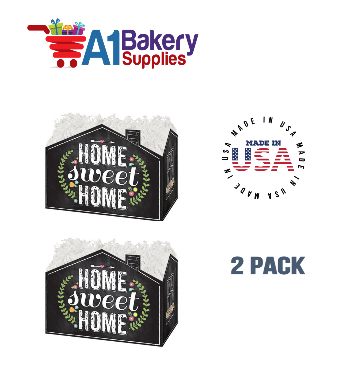 Chalkboard Home Sweet Home Basket Box, Theme Gift Box, Large 10.25 (Length) x 6 (Width) x 7.5 (Height), 2 Pack