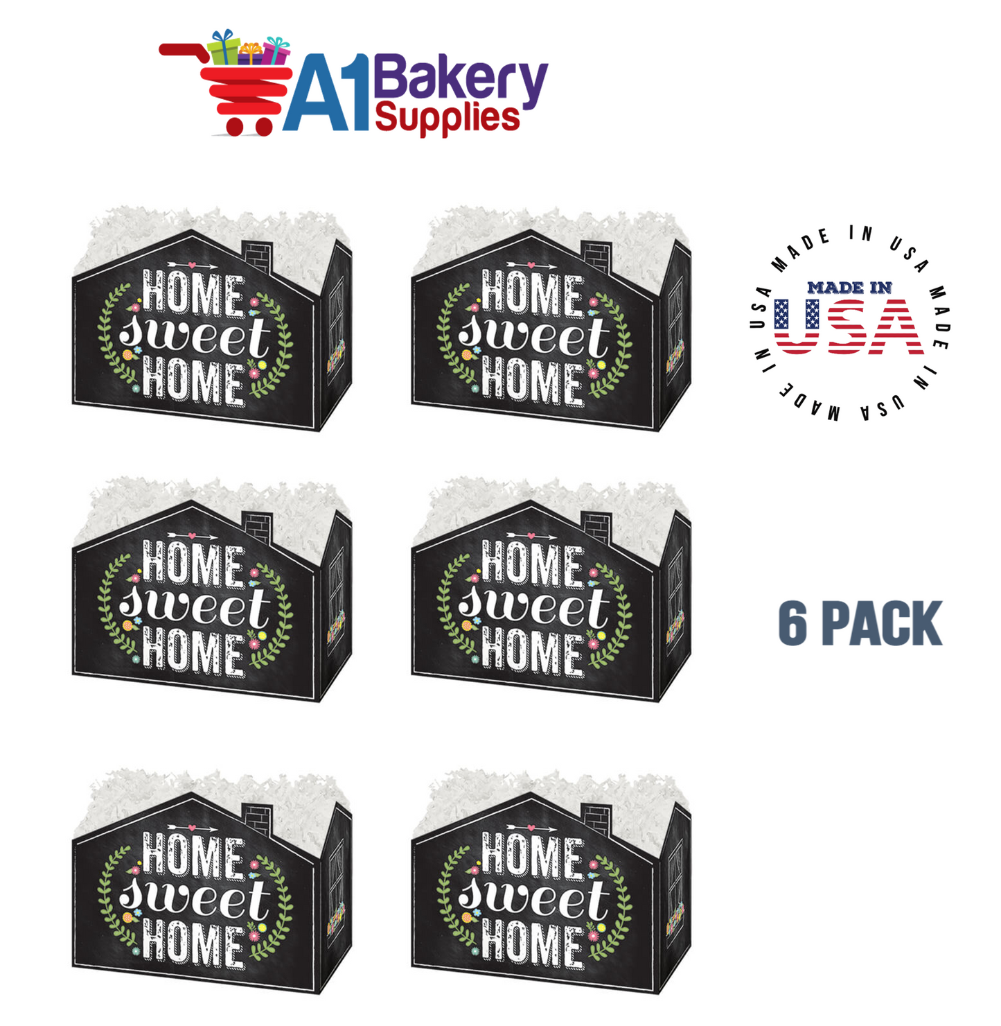 Chalkboard Home Sweet Home Basket Box, Theme Gift Box, Large 10.25 (Length) x 6 (Width) x 7.5 (Height), 6 Pack