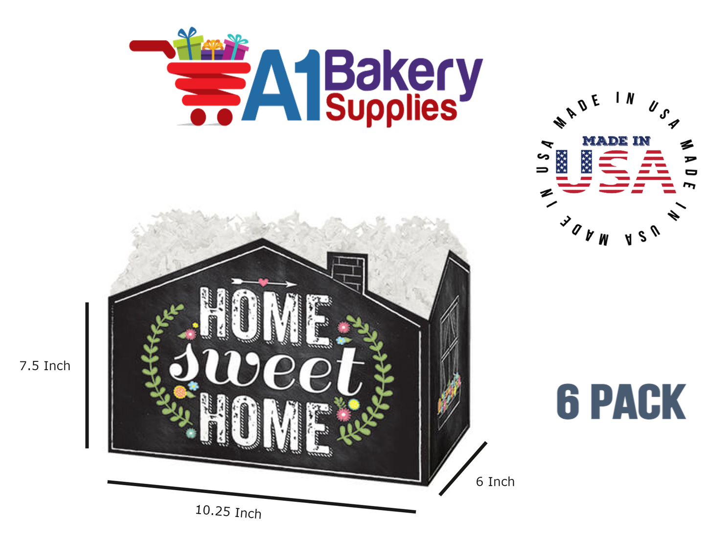 Chalkboard Home Sweet Home Basket Box, Theme Gift Box, Large 10.25 (Length) x 6 (Width) x 7.5 (Height), 6 Pack