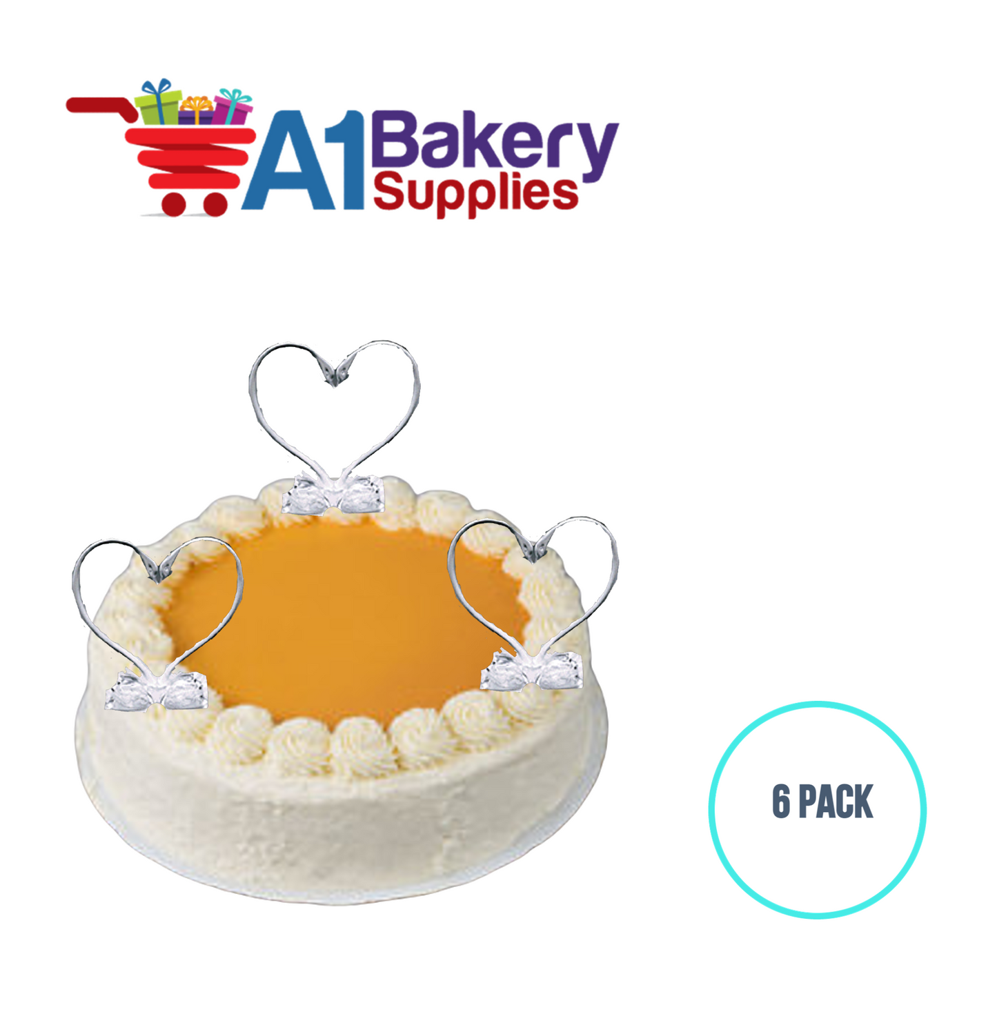 A1BakerySupplies Clear Swan Heart 6 pack Wedding Accessories for Birthday Cake Decorations and Marriages