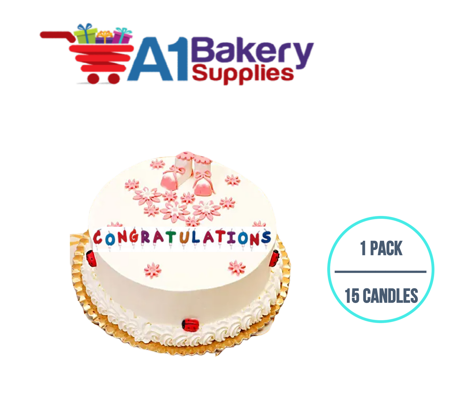 A1BakerySupplies Congratulations Message Candle Sets 1 pack for Birthday Cake Decorations and Anniversary