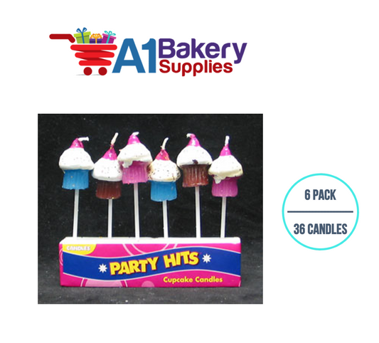 A1BakerySupplies Cupcake Candle Sets 6 pack for Birthday Cake Decorations and Anniversary