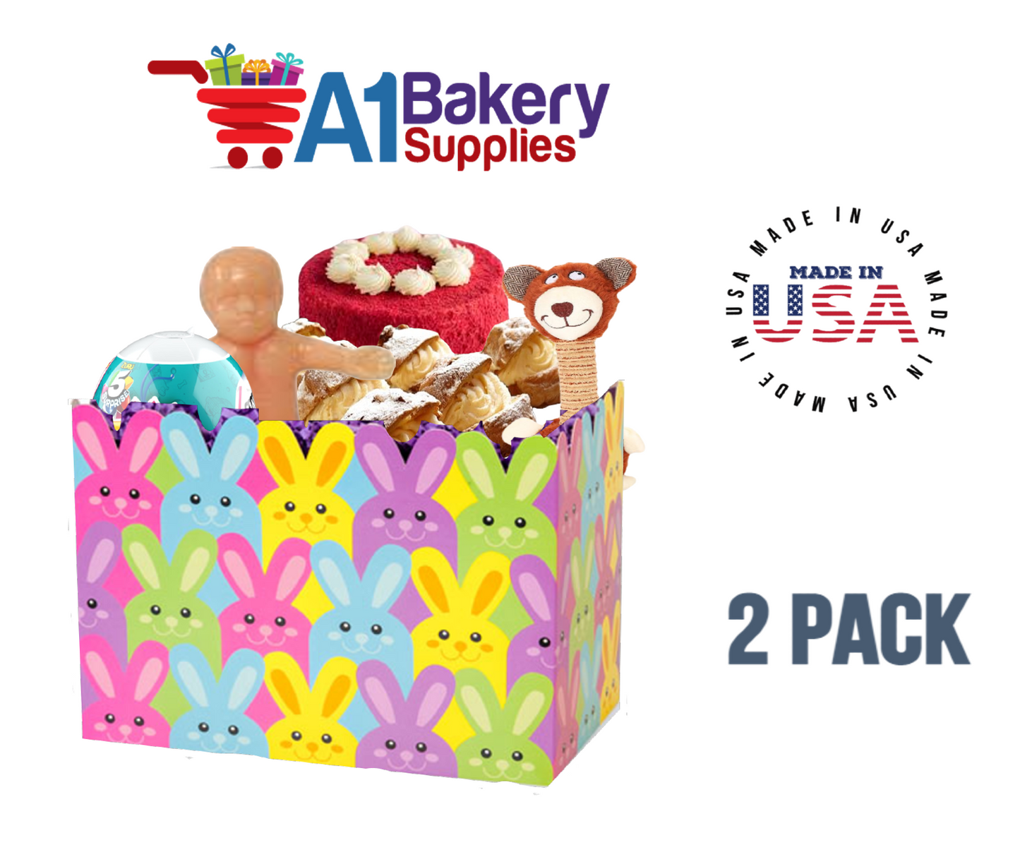 Easter Bunnies Basket Box, Theme Gift Box, Small 6.75 (Length) x 4 (Width) x 5 (Height), 2 Pack