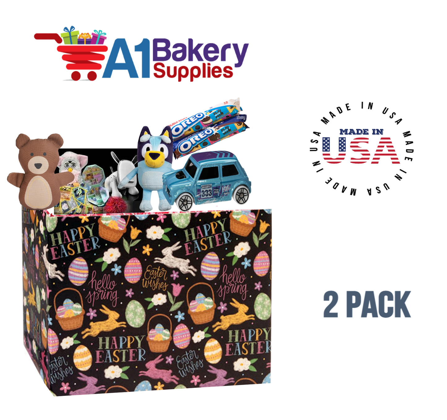 Easter Chalkboard Basket Box, Theme Gift Box, Large 10.25 (Length) x 6 (Width) x 7.5 (Height), 2 Pack