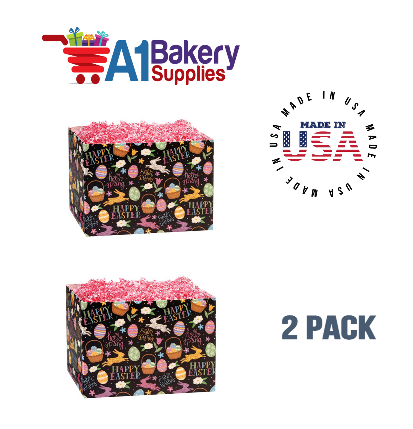 Easter Chalkboard Basket Box, Theme Gift Box, Large 10.25 (Length) x 6 (Width) x 7.5 (Height), 2 Pack