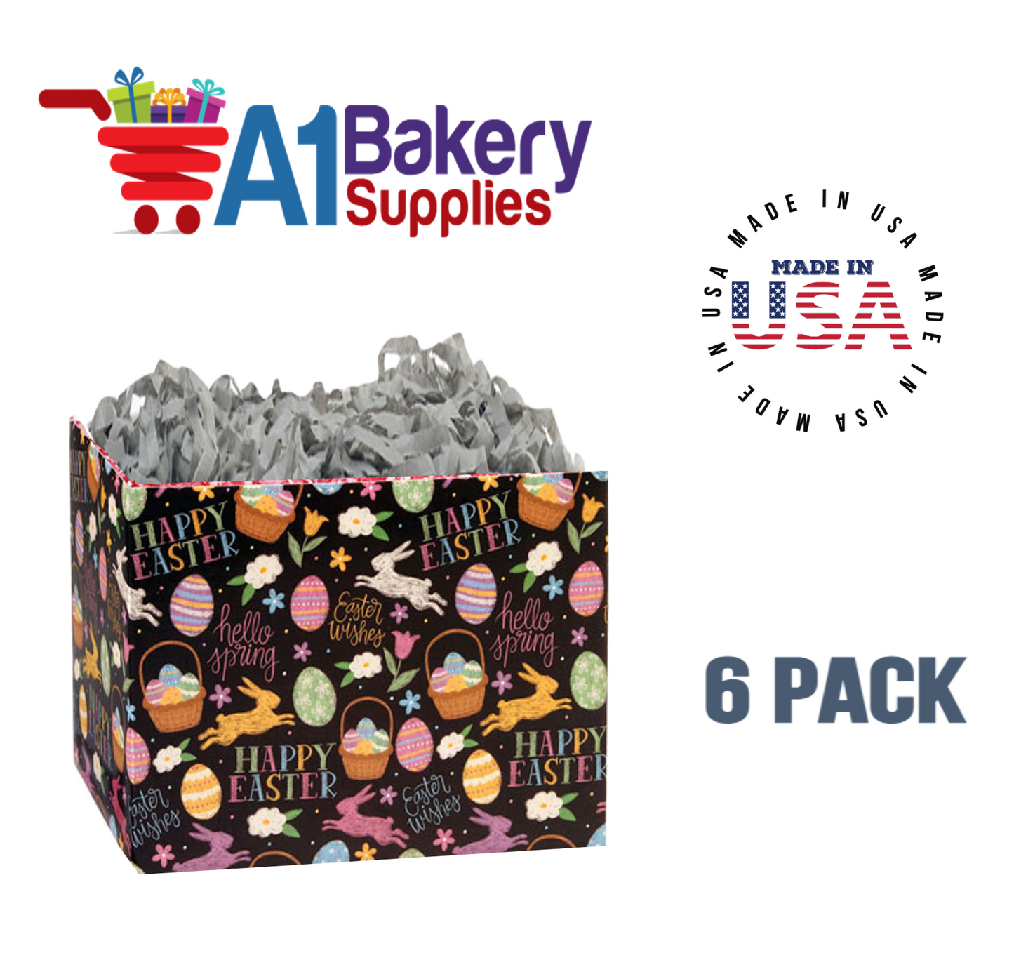 Easter Chalkboard Basket Box, Theme Gift Box, Large 10.25 (Length) x 6 (Width) x 7.5 (Height), 6 Pack