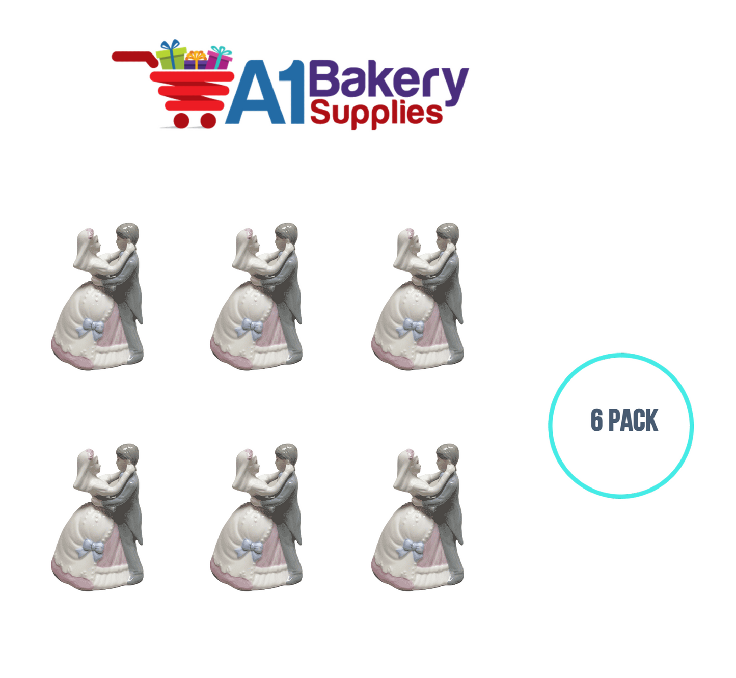 A1BakerySupplies Fairy Tale Waltz Glazed Couple 6 pack Wedding Accessories for Birthday Cake Decorations and Marriages