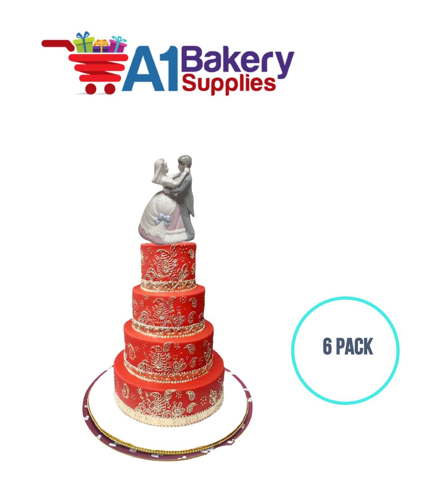 A1BakerySupplies Fairy Tale Waltz Glazed Couple 6 pack Wedding Accessories for Birthday Cake Decorations and Marriages