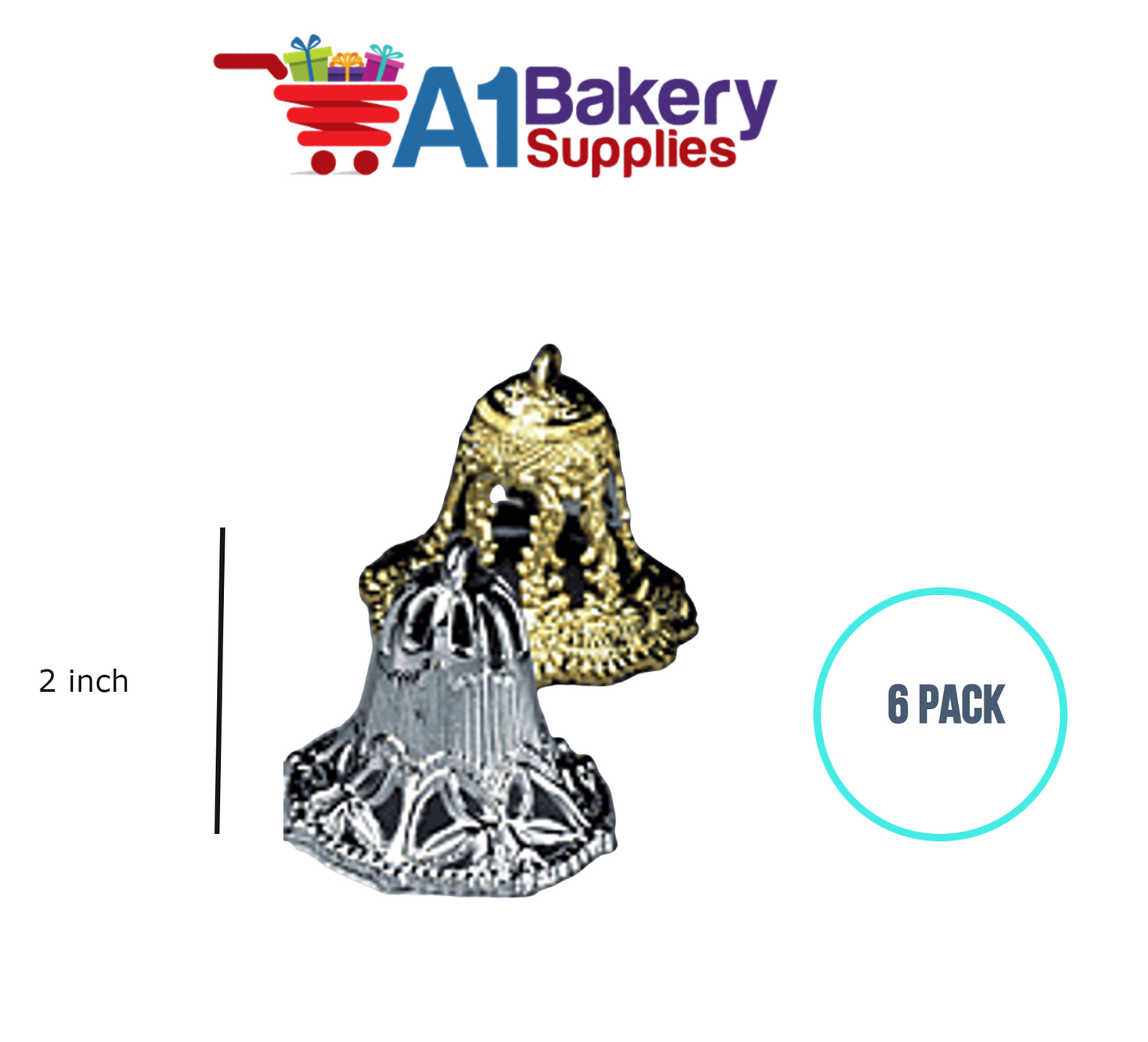 A1BakerySupplies Filigree Lace Bells - Gold 6 pack Wedding Accessories for Birthday Cake Decorations and Marriages