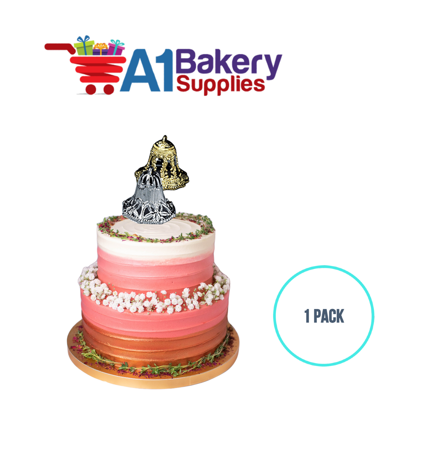 A1BakerySupplies Filigree Lace Bells - Gold 1 pack Wedding Accessories for Birthday Cake Decorations and Marriages