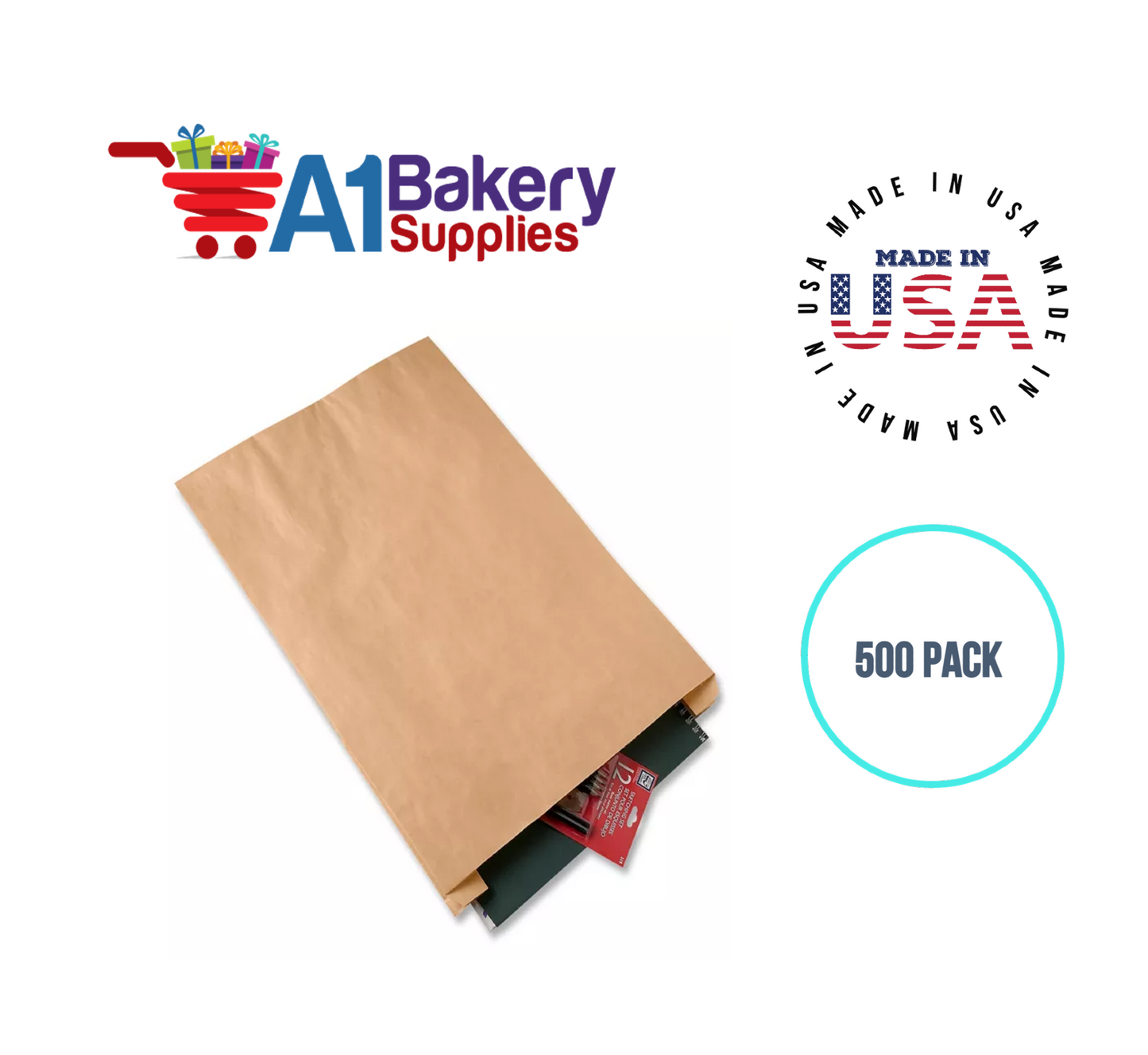 Kraft Flat Merchandise Bags, Medium, 500 Pack - 6-1/4"x9-1/4"