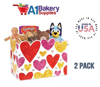 Glittering Hearts Basket Box, Theme Gift Box, Small 6.75 (Length) x 4 (Width) x 5 (Height), 2 Pack