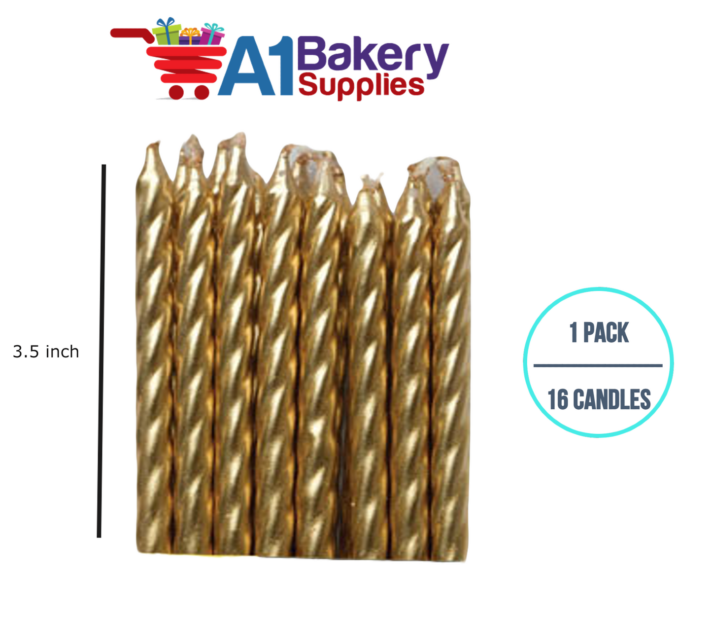 A1BakerySupplies Gold Spiral Candles 1 pack for Birthday Cake Decorations and Anniversary