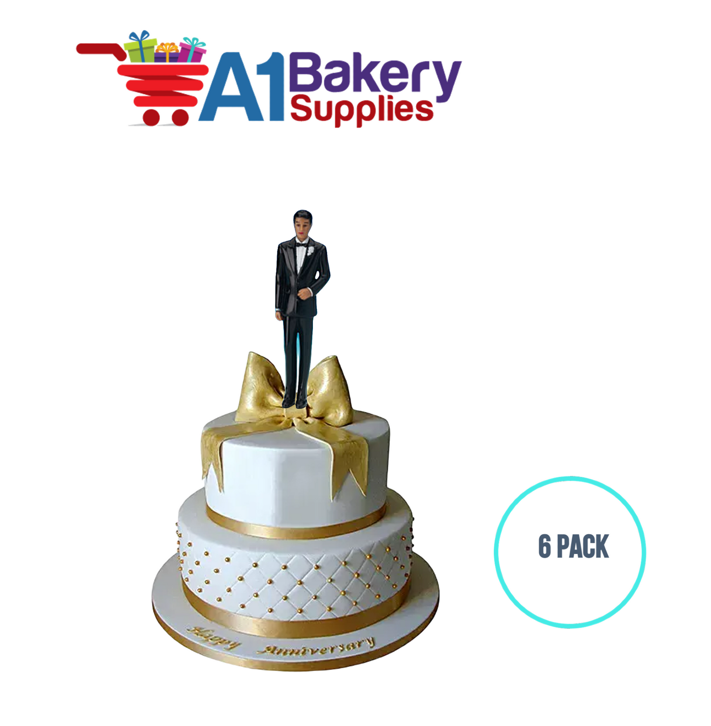 A1BakerySupplies Groom - Black Coat - A.A. 6 pack Wedding Accessories for Birthday Cake Decorations and Marriages