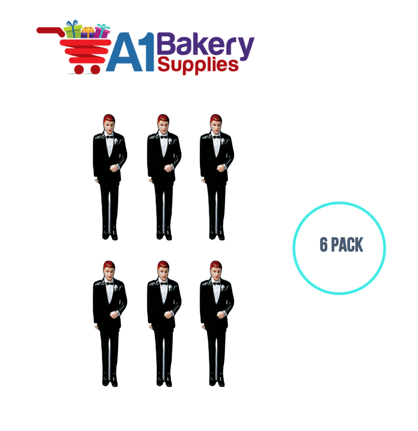 A1BakerySupplies Groom - Black Coat 6 pack Wedding Accessories for Birthday Cake Decorations and Marriages