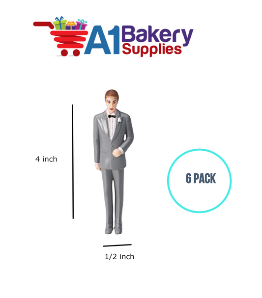 A1BakerySupplies Groom - Grey Coat 6 pack Wedding Accessories for Birthday Cake Decorations and Marriages