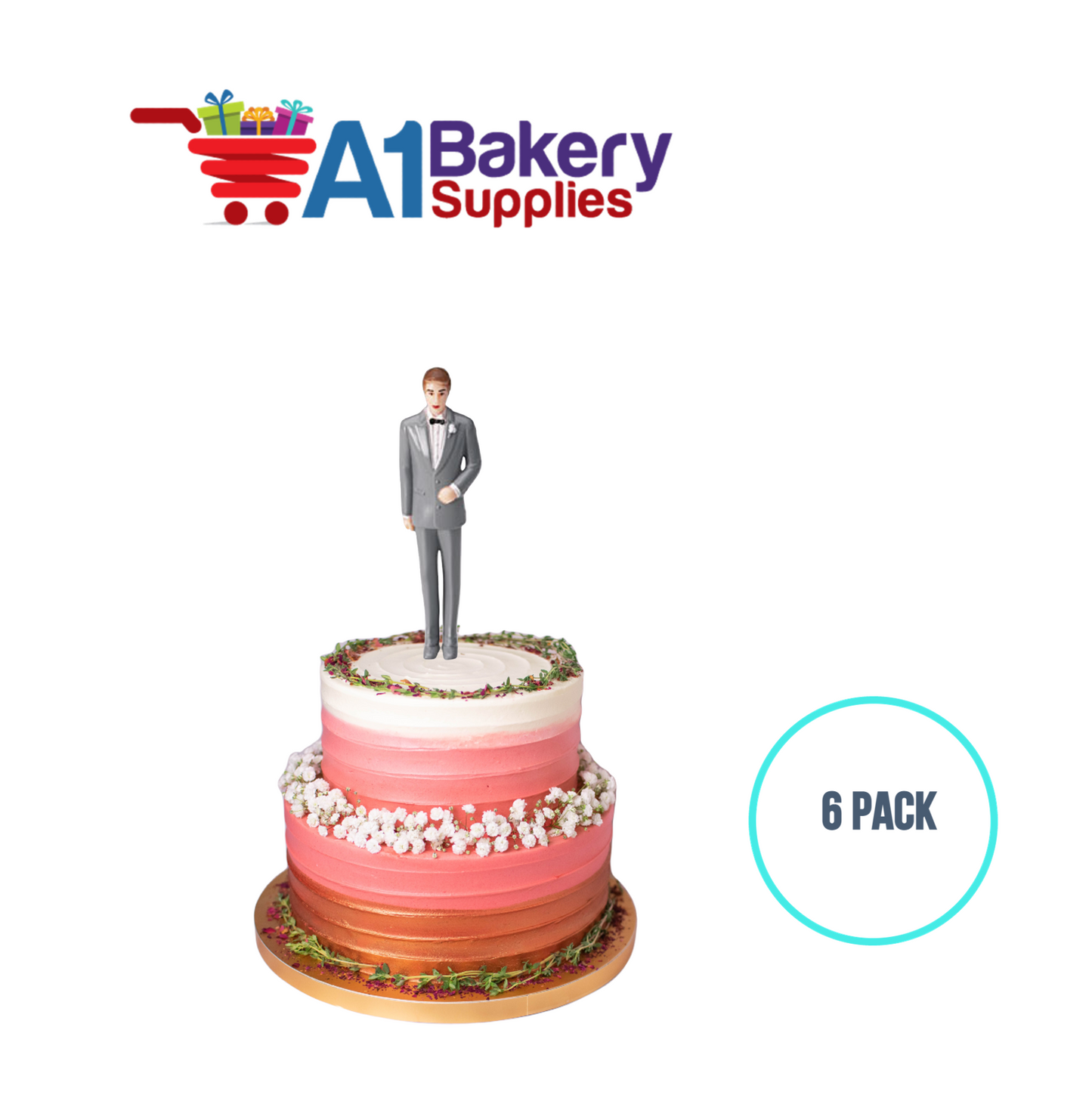 A1BakerySupplies Groom - Grey Coat 6 pack Wedding Accessories for Birthday Cake Decorations and Marriages