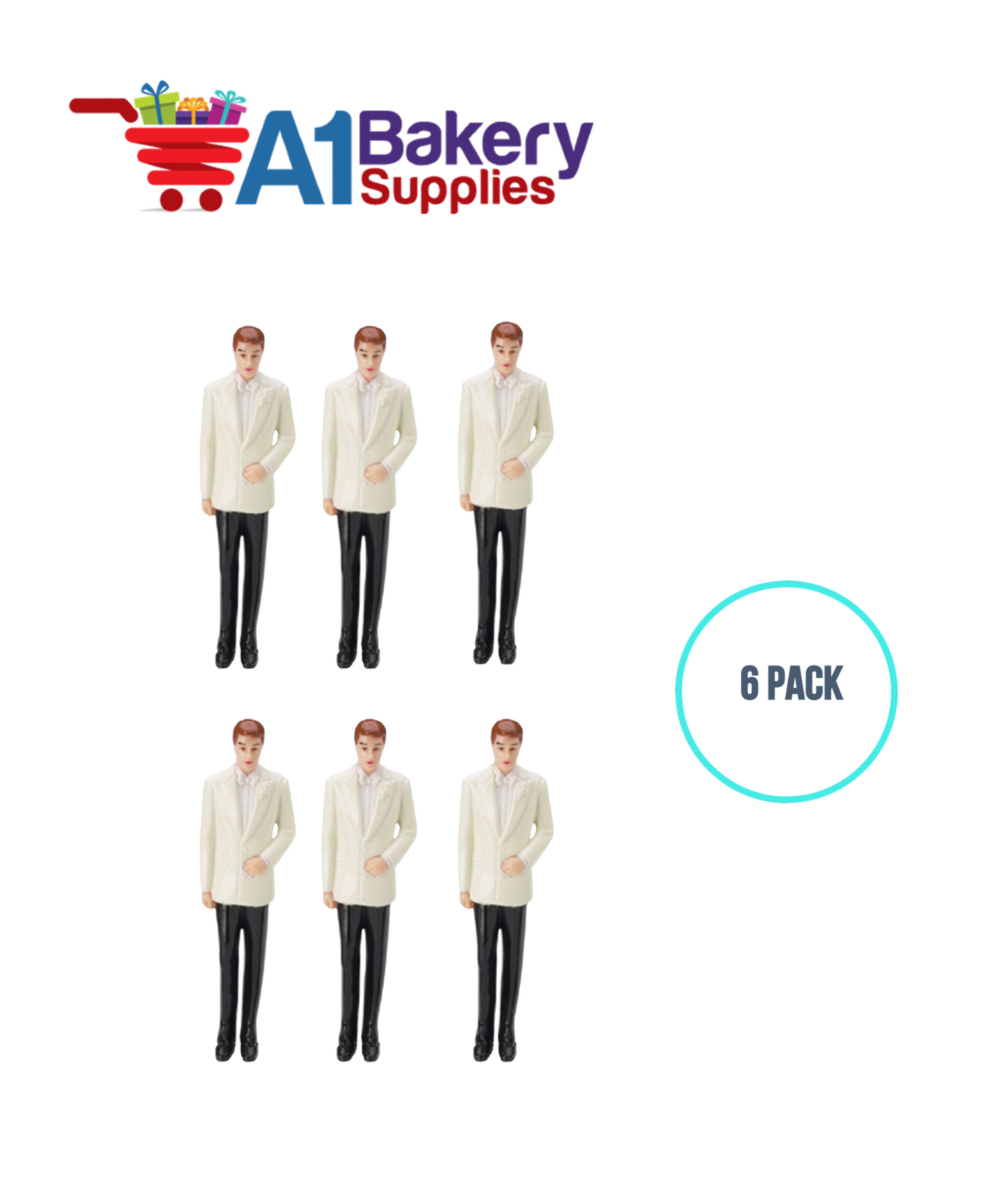 A1BakerySupplies Groom - White Coat 6 pack Wedding Accessories for Birthday Cake Decorations and Marriages