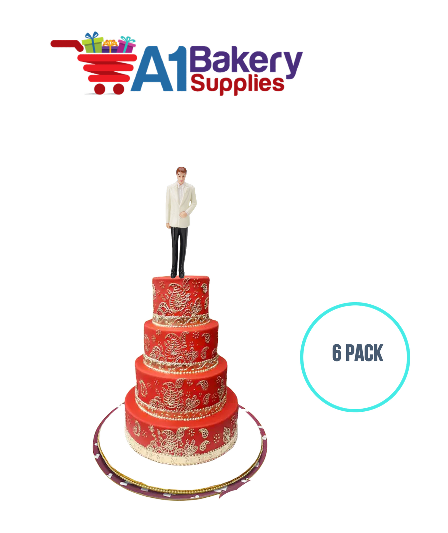 A1BakerySupplies Groom - White Coat 6 pack Wedding Accessories for Birthday Cake Decorations and Marriages