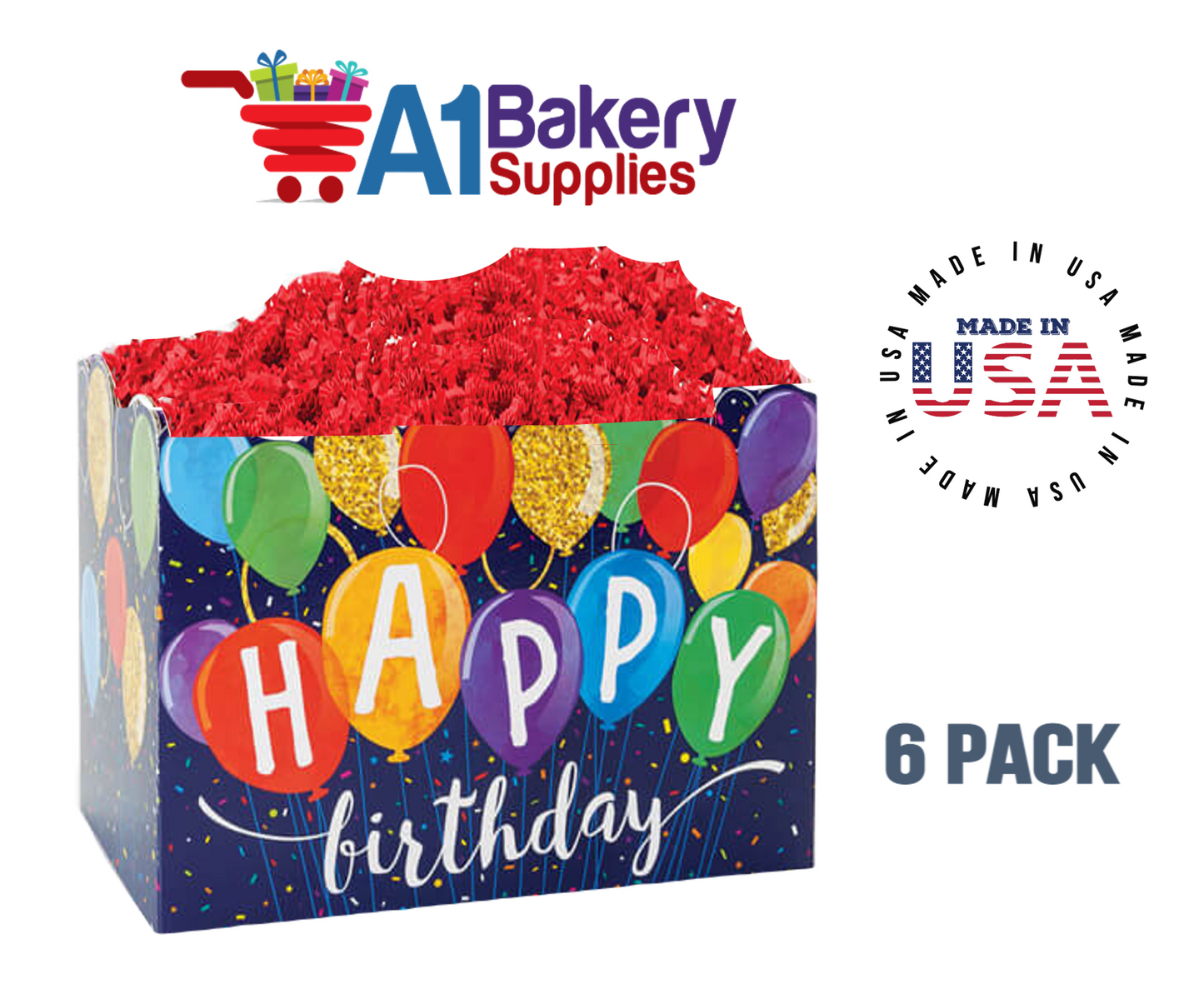 Happy Birthday Balloons Basket Box, Theme Gift Box, Small 6.75 (Length) x 4 (Width) x 5 (Height), 6 Pack
