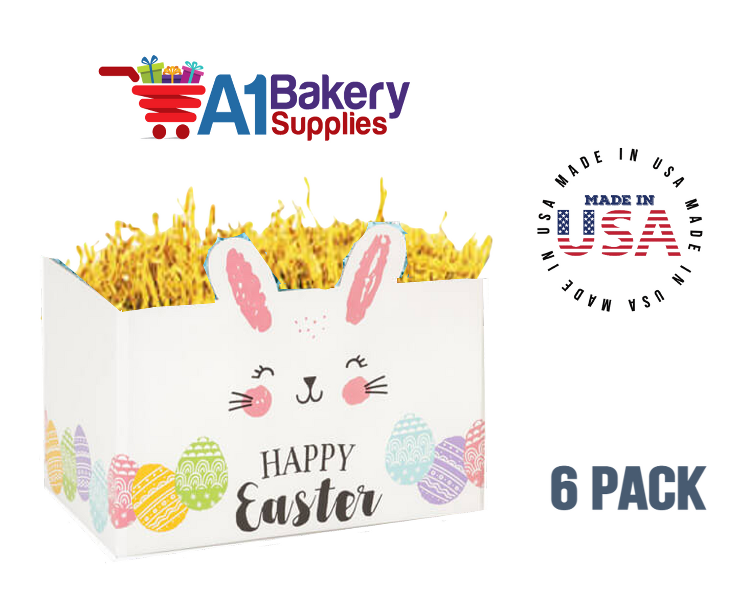 Happy Easter Bunny Basket Box, Theme Gift Box, Large 10.25 (Length) x 6 (Width) x 7.5 (Height), 6 Pack