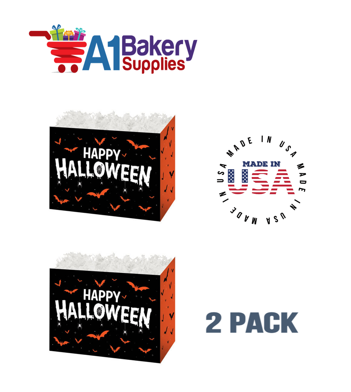 Happy Halloween Basket Box, Theme Gift Box, Large 10.25 (Length) x 6 (Width) x 7.5 (Height), 2 Pack