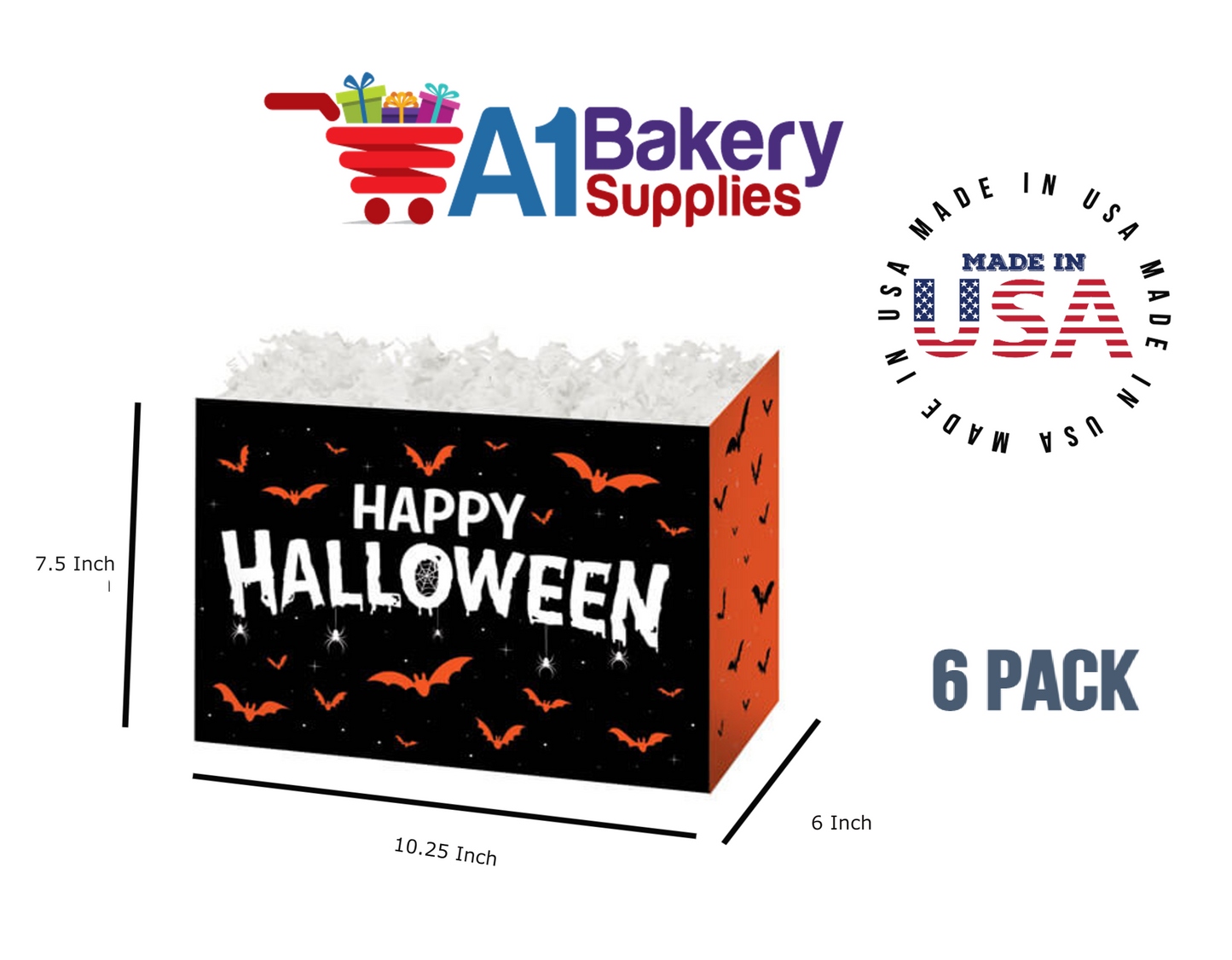 Happy Halloween Basket Box, Theme Gift Box, Large 10.25 (Length) x 6 (Width) x 7.5 (Height), 6 Pack