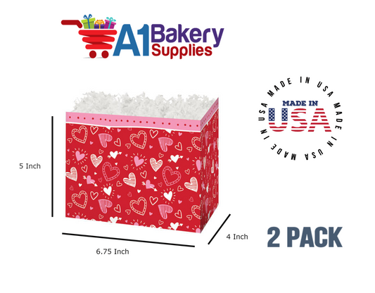 Happy Hearts Basket Box, Theme Gift Box, Small 6.75 (Length) x 4 (Width) x 5 (Height), 2 Pack