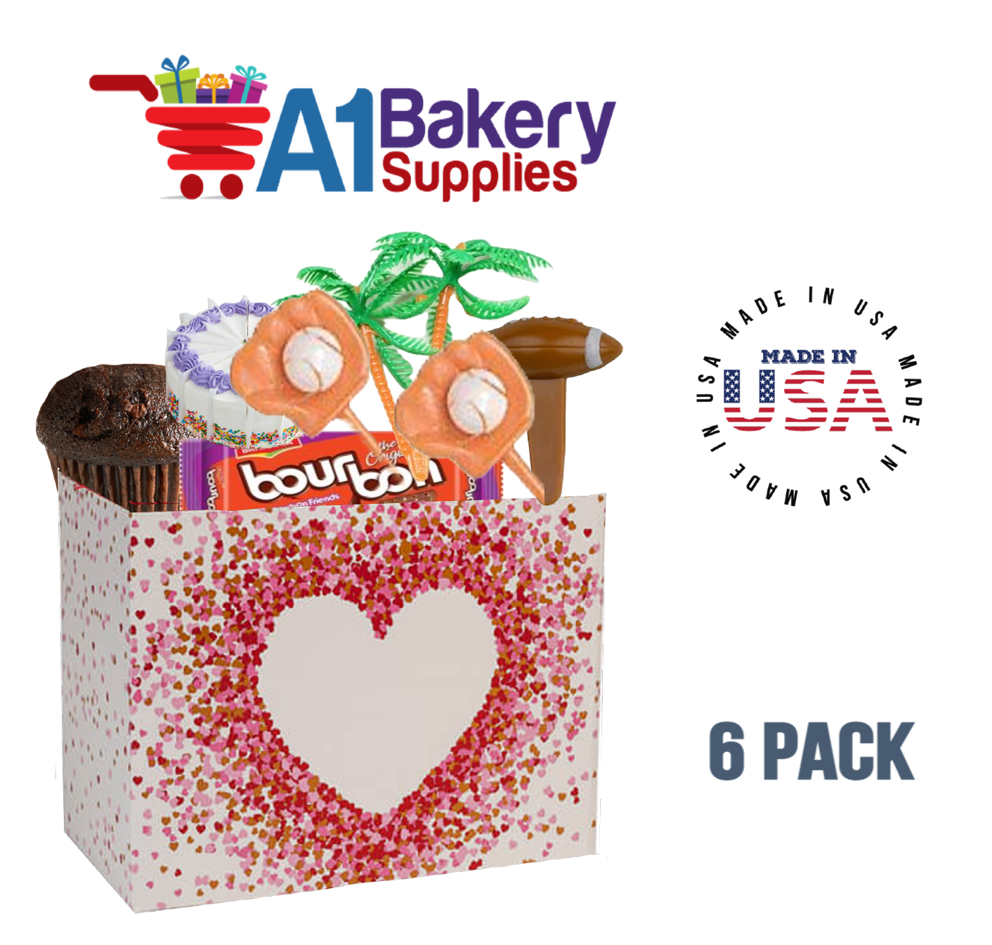 Heart Shaped Confetti Basket Box, Theme Gift Box, Small 6.75 (Length) x 4 (Width) x 5 (Height), 6 Pack