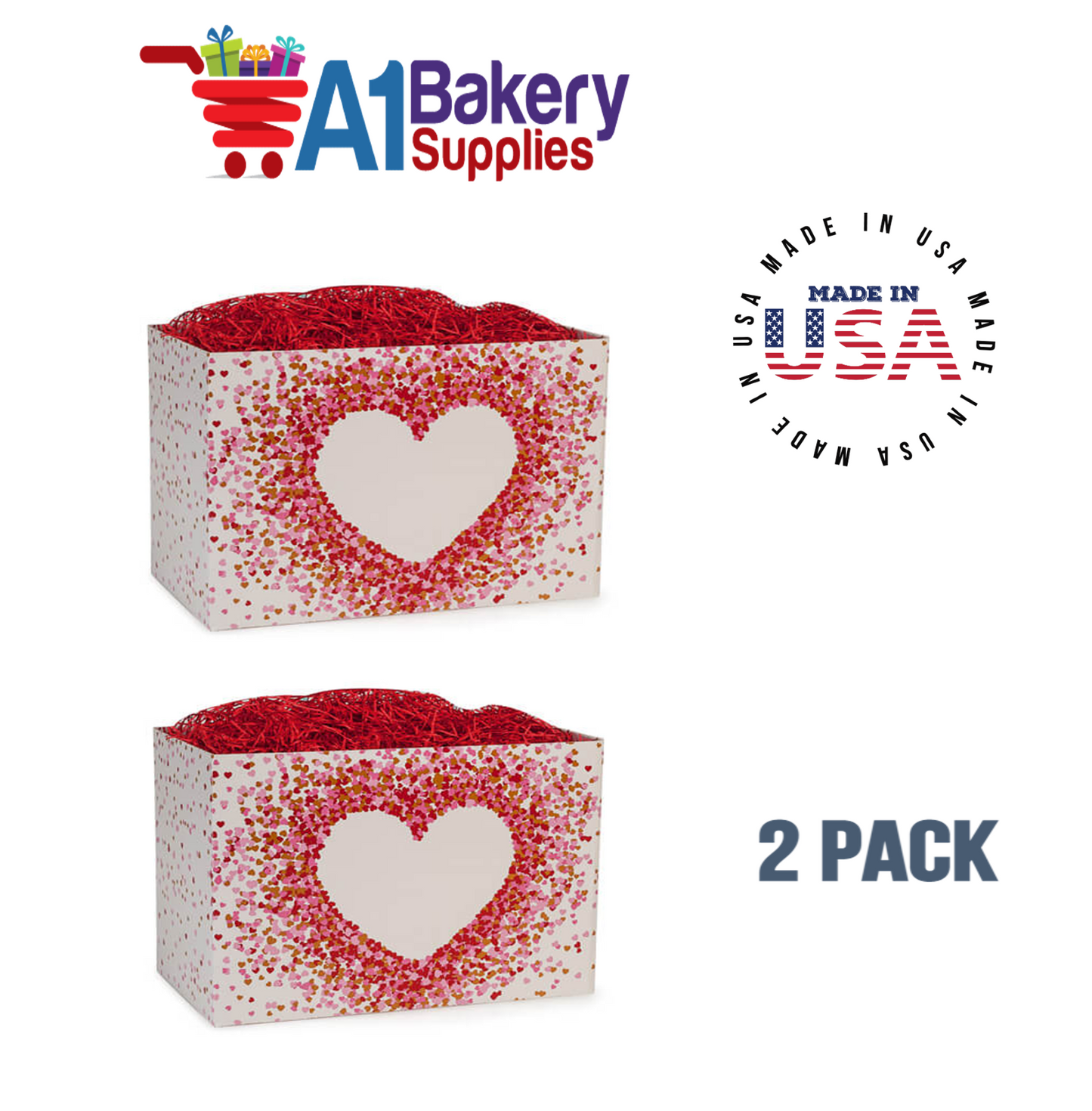 Heart Shaped Confetti Basket Box, Theme Gift Box, Small 6.75 (Length) x 4 (Width) x 5 (Height), 2 Pack