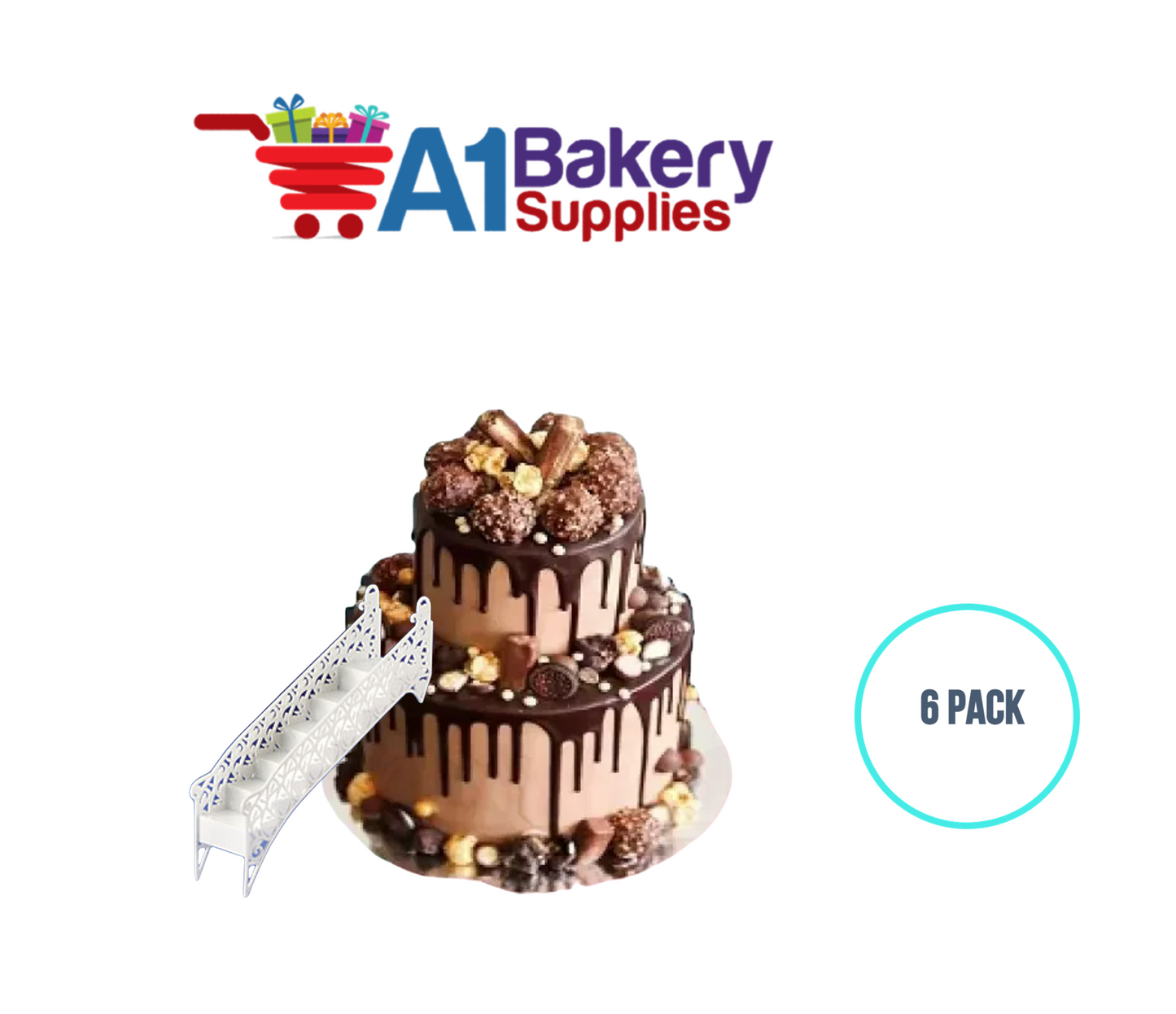 A1BakerySupplies Heart Stairway - 6 Steps - White 6 pack Wedding Accessories for Birthday Cake Decorations and Marriages