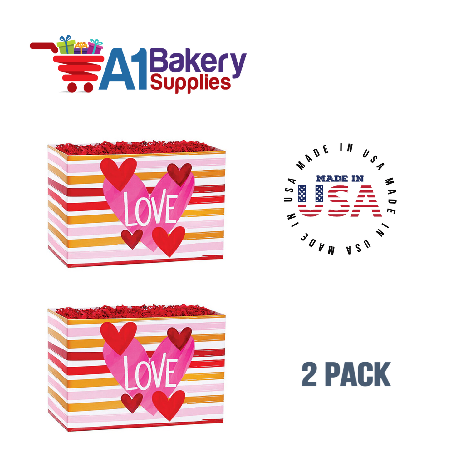 Hello Love Basket Box, Theme Gift Box, Large 10.25 (Length) x 6 (Width) x 7.5 (Height), 2 Pack