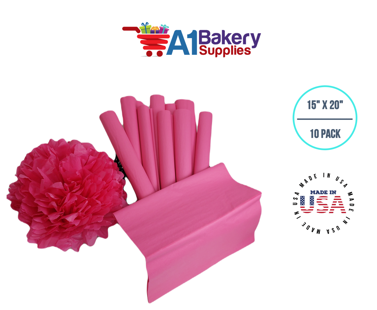 HotPink Tissue Paper Squares, Bulk 10 Sheets, Premium Gift Wrap and Art Supplies for Birthdays, Holidays, or Presents by A1BakerySupplies, Small 15 Inch x 20 Inch