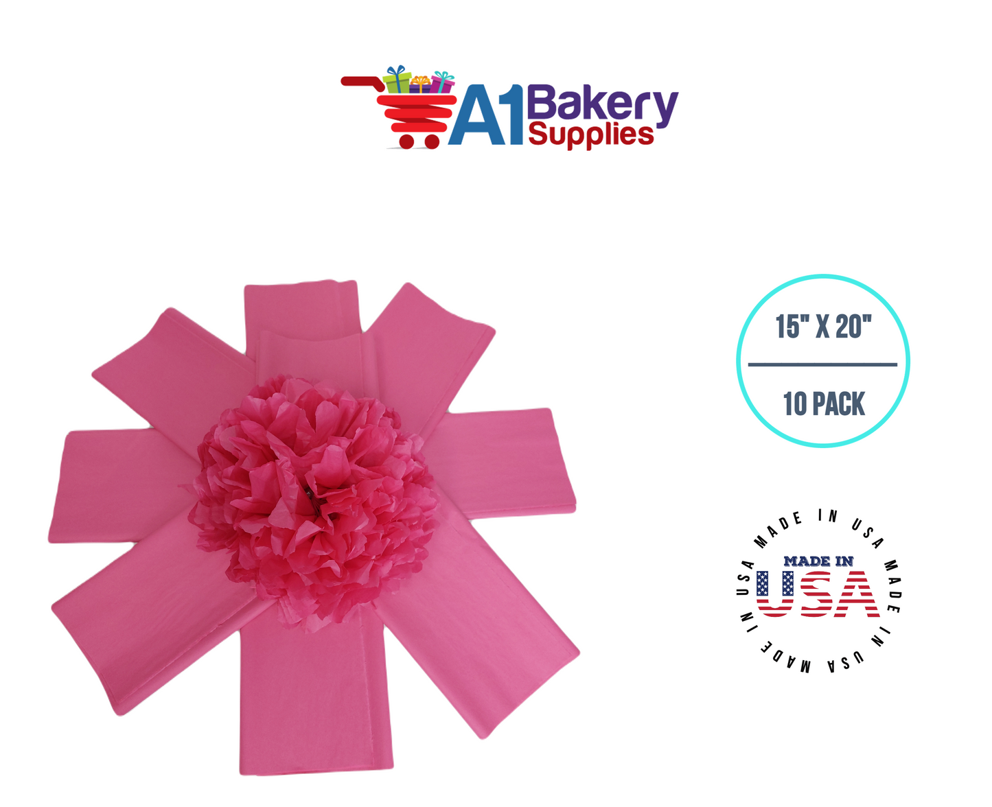 HotPink Tissue Paper Squares, Bulk 10 Sheets, Premium Gift Wrap and Art Supplies for Birthdays, Holidays, or Presents by A1BakerySupplies, Small 15 Inch x 20 Inch