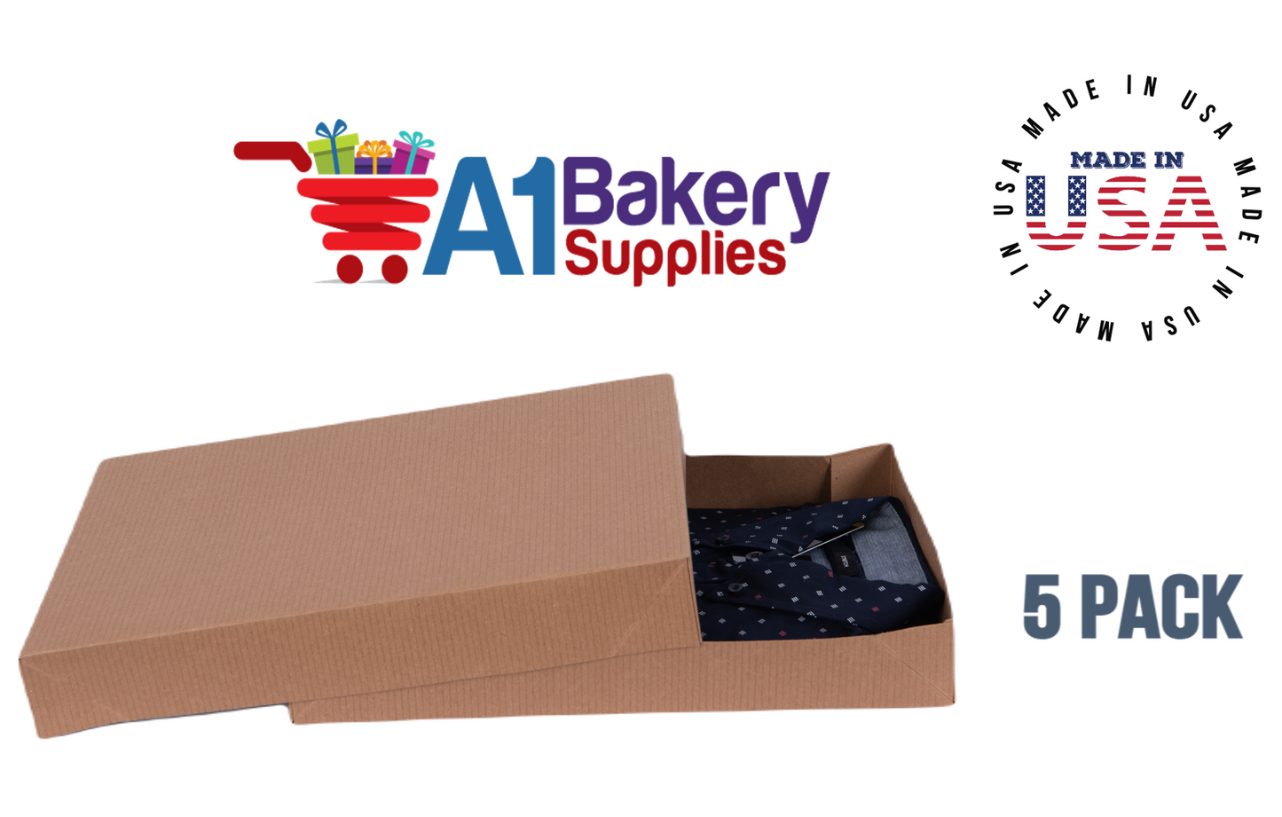 Kraft Brown Color Apparel Box for Men Shirts Gift Wrap Packaging Boxes, 15 x 9 1/2 x 2" - 5 Pack, Small