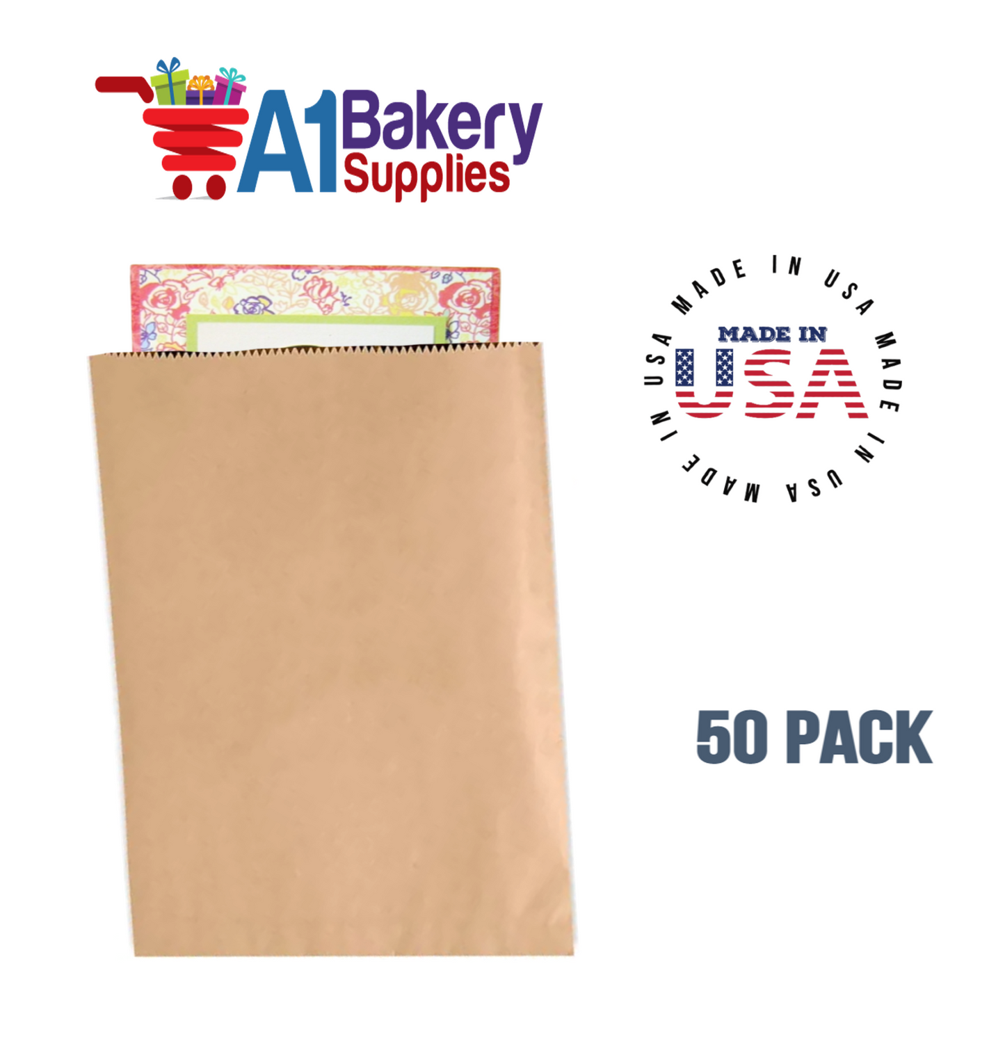 Kraft Flat Merchandise Bags, Small, 50 Pack - 14-3/4"x18"