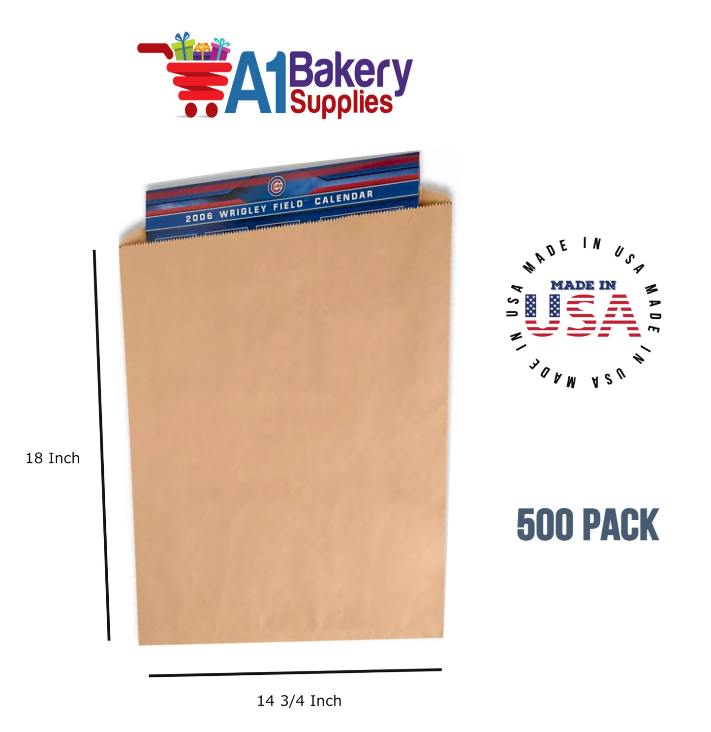 Kraft Flat Merchandise Bags, Medium, 500 Pack - 14-3/4"x18"