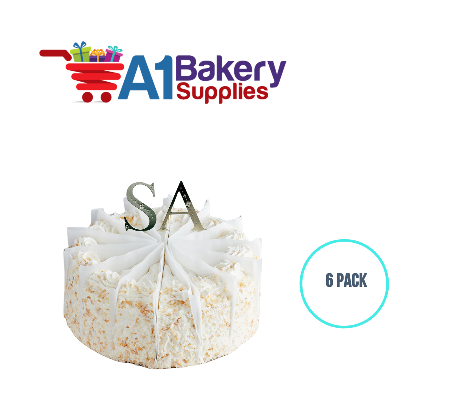 A1BakerySupplies Monogram - Silver Jeweled "H" (4") 6 pack Wedding Accessories for Birthday Cake Decorations and Marriages